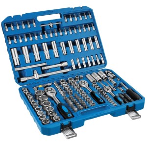 Tectake Steckschlüsselsatz, 171-teilig, im blauen Koffer. Werkzeug aus Chrom Vanadium Stahl.