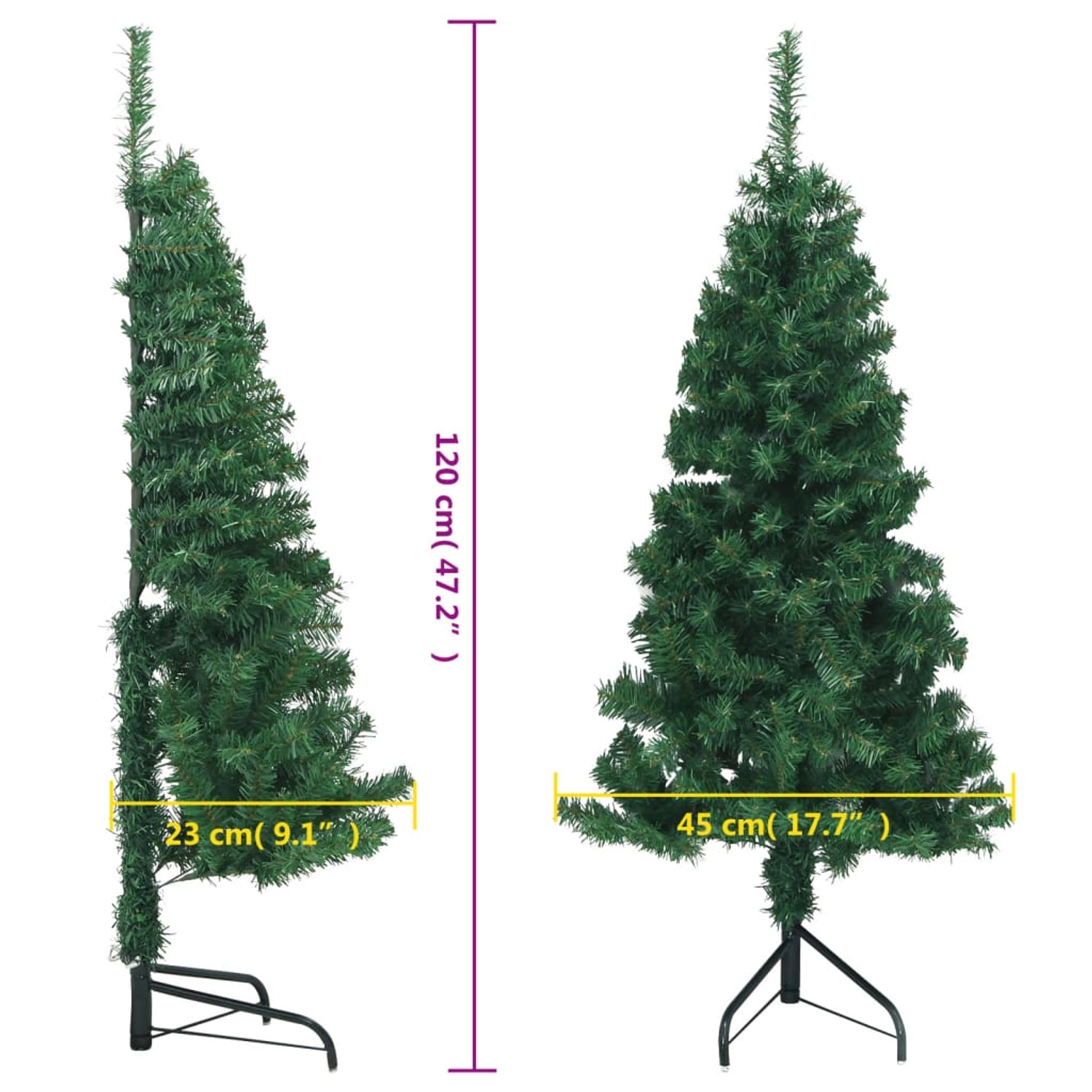 Grüner, künstlicher Eck-Weihnachtsbaum, 120 cm hoch, ideal für kleine Räume.