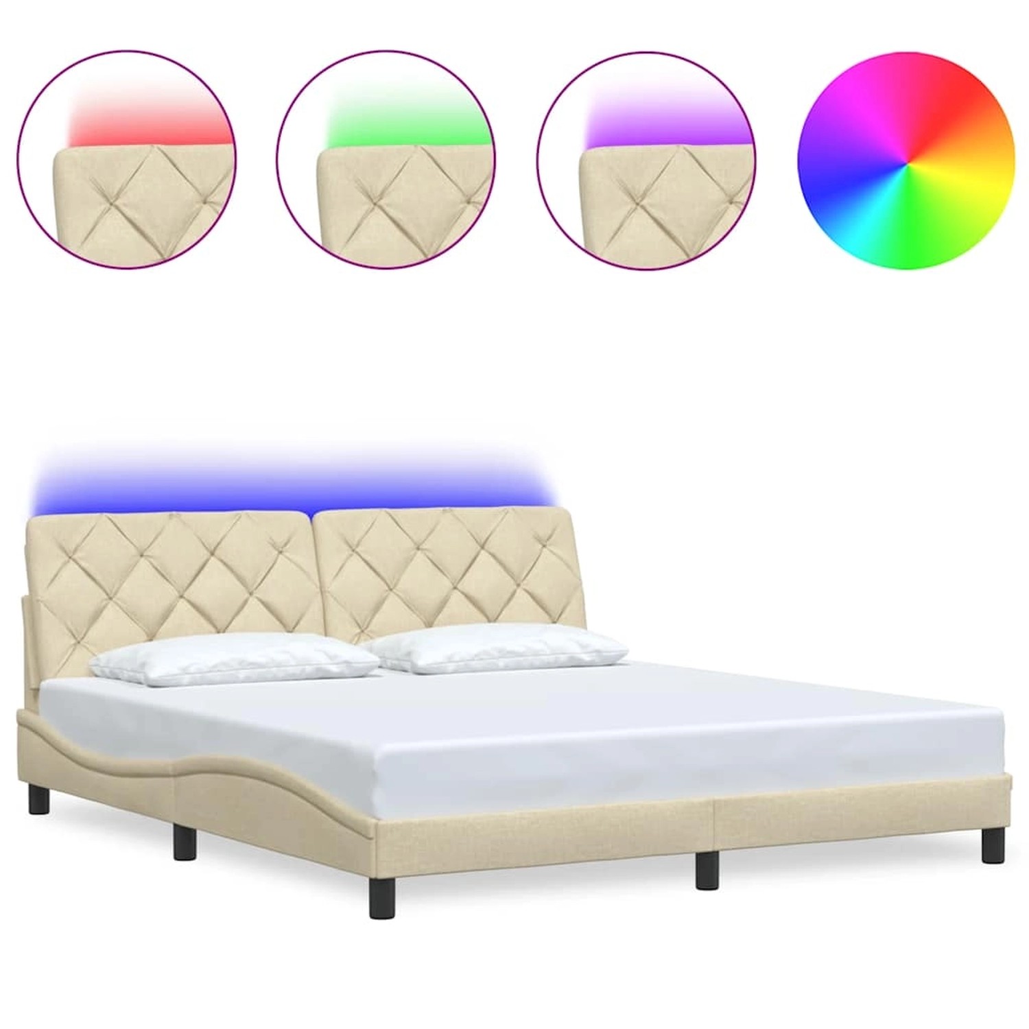 vidaXL Bettgestell mit LED ohne Matratze Creme 180x200 cm Stoff 3310690 günstig online kaufen