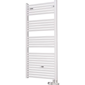 Weißer Ximax Badheizkörper Hektor, 1209x600 mm, 676 Watt, mit horizontalen Heizrohren.