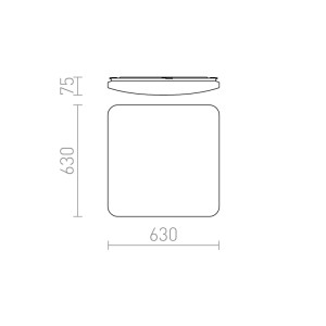 Technische Zeichnung Rendl LED Deckenleuchte Sempre Sq 63 Sensor. Quadratisch, milchfarbenes Acryl, Maße 63x63x7,5 cm.
