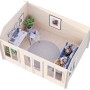 Innenansicht Palmako Gartenhaus Claudia Pent 400x300 cm: Büro und Sitzecke im Holzhaus.
