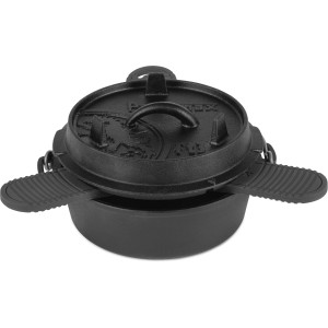 Petromax Silikonuntersetzer & Abstandshalter in Schwarz für Grillutensilien, mit Feuertopf.