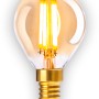 Näve E14 LED-Leuchtmittel Globeform, 3,9W, warmweiß, 5er Set. Goldfarbene Glühbirne mit sichtbaren Filamenten.