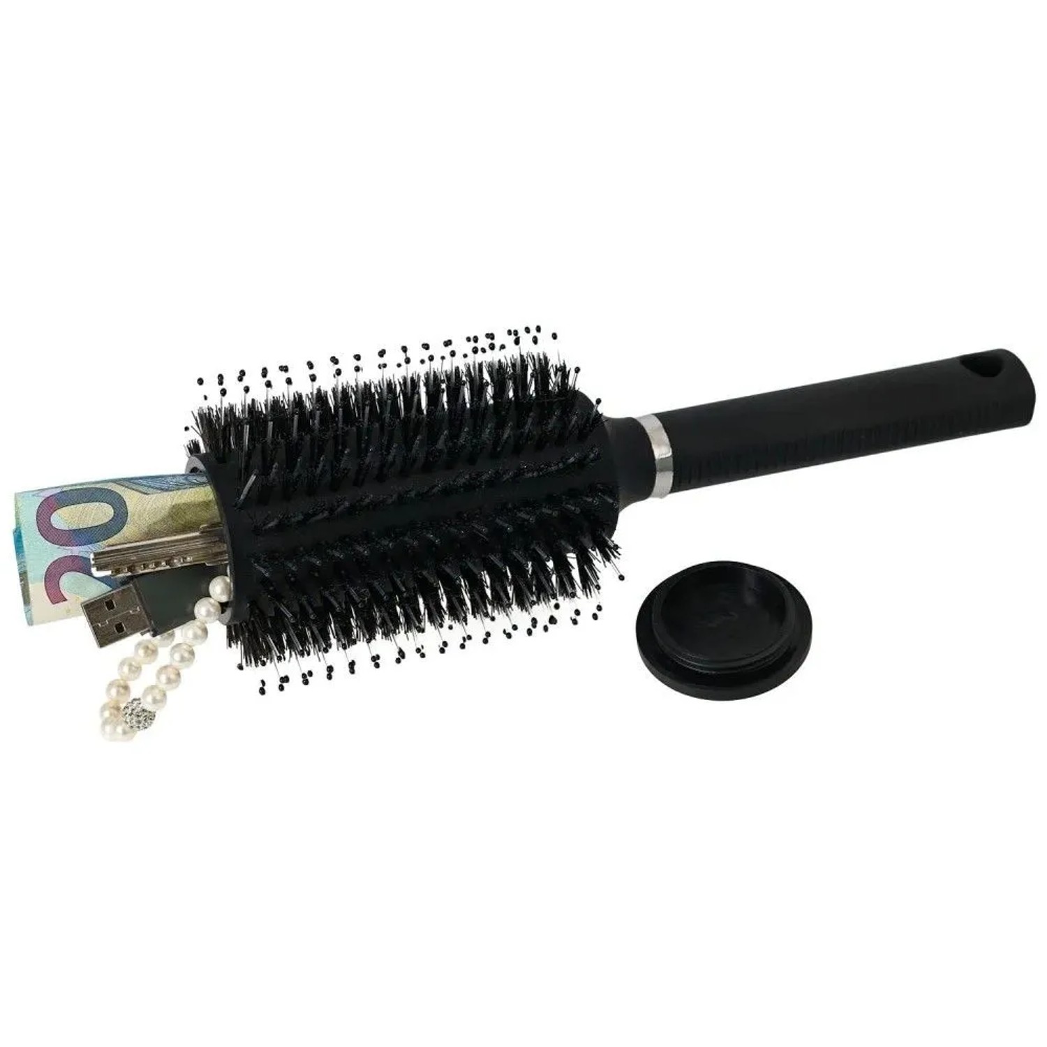 HMF 1726002 Geldversteck Zuhause Reise Haarbürste Geheimversteck im Bürstenkopf 24 x 8 x 8 cm Schwarz