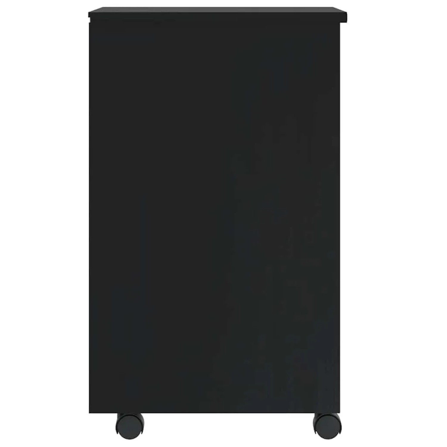 Schwarzer vidaXL Rollschrank MOSS aus Kiefernholz mit Schubladen. Wohnzimmerschrank mit Rollen.