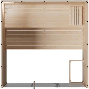 Eilo Sauna EL-BE 40-2121G, Blockbohlen-Elementbauweise, Rechteck mit Glasfront, Innenansicht.