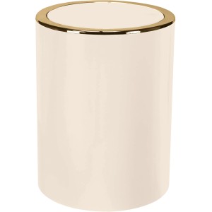 Kleine Wolke Kosmetikeimer Clap, naturfarben mit goldenem Rand, Schwingdeckeleimer.