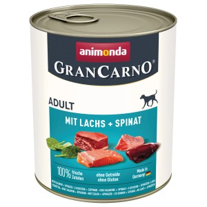 Gran Carno Hunde-Nassfutter Adult Lachs & Spinat, 800g Dose.