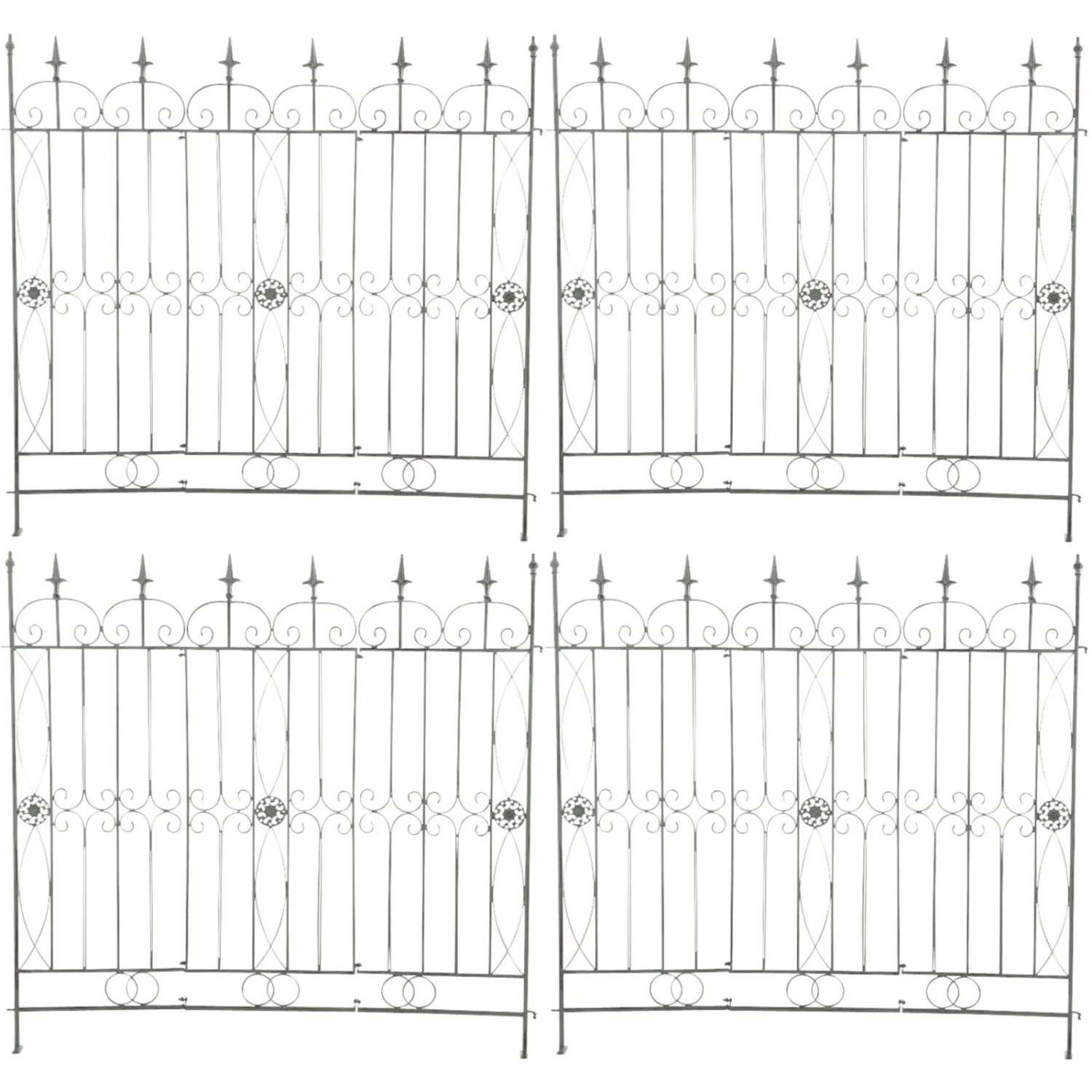 DELUKE Gartenzaun LINUS 4er Set Antik 124x1x116cm Metall Antik-Grün Steckzaun Element Rankzaun Eisen