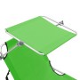 Grüne vidaXL Klappliege mit Sonnenschutz aus Aluminium, Detailansicht des Sonnendachs.