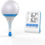 Solarleuchte mit Funkthermometer für Pools: Kugelleuchte und digitales Thermometer.