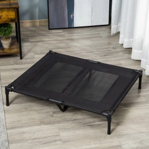 Schwarze PawHut Hundeliege/Katzenbett für Outdoor, atmungsaktives Hundesofa mit Netzgewebe.