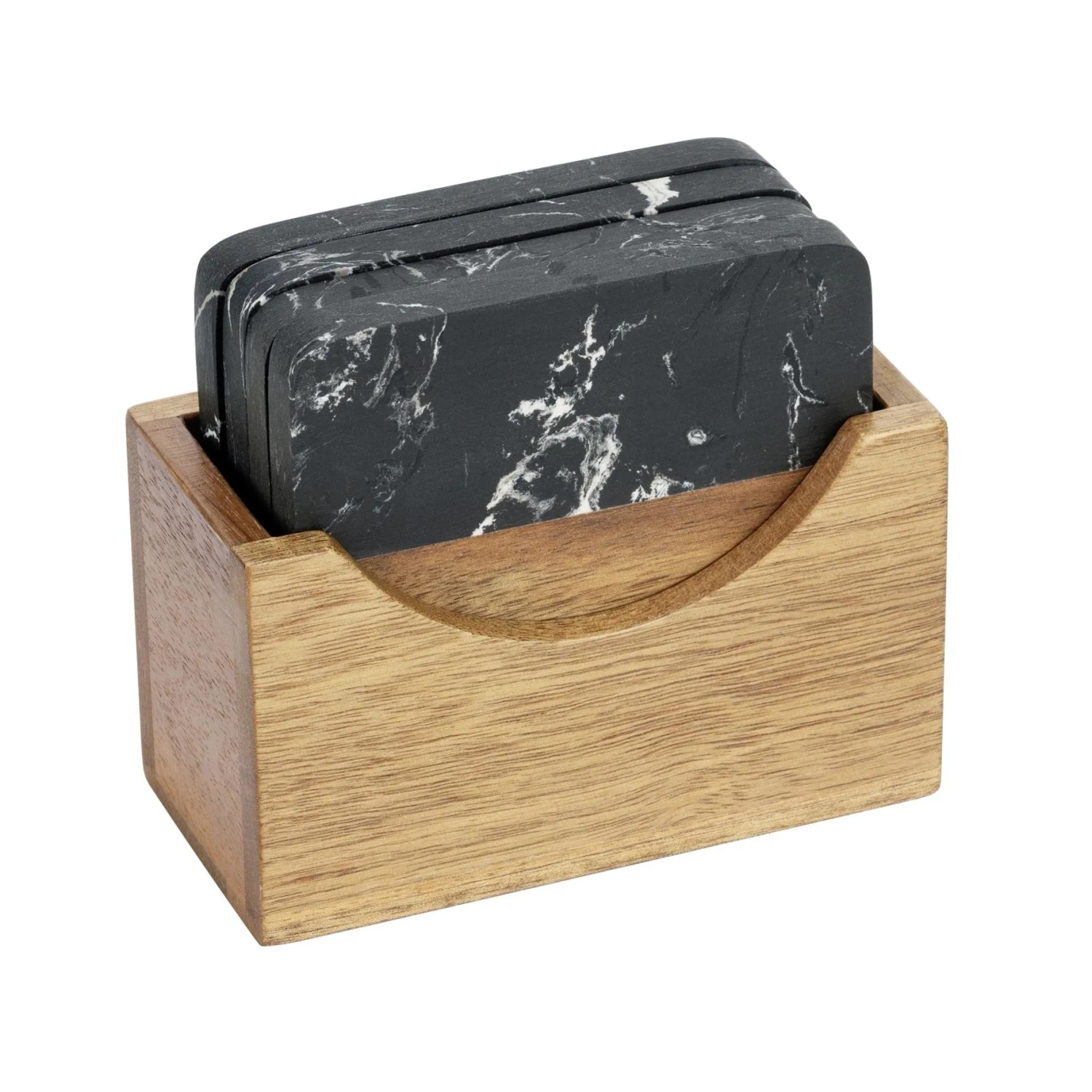 Schöner Wohnen Untersetzer-Set Atami Marmor und Akazienholz Schwarz-Braun 5 günstig online kaufen