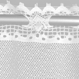 Weiße Arsvita Bistrogardine Lynn mit Rosenmuster und Stangendurchzug, 160x50 cm.