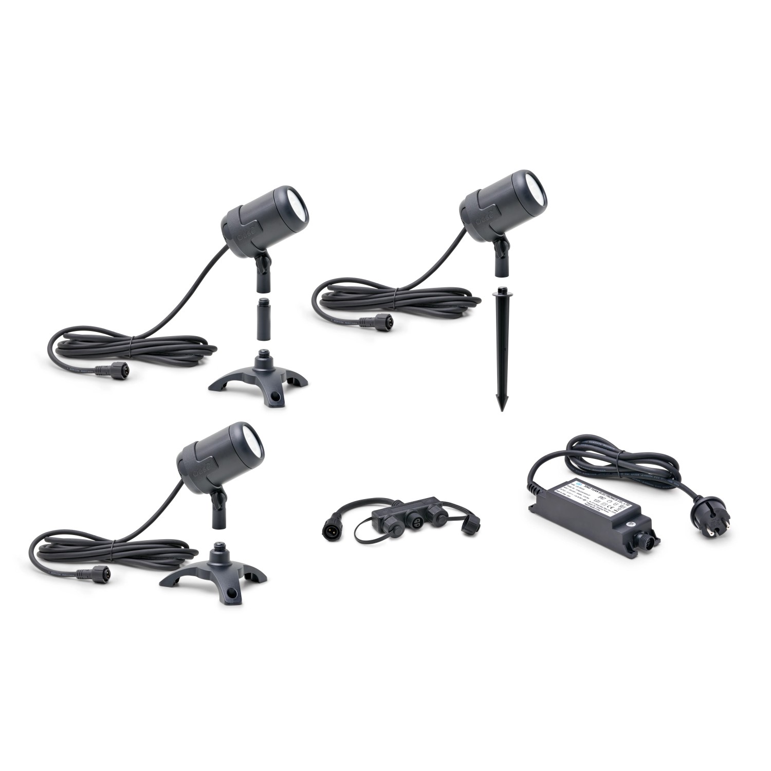 Oase LunAqua Connect M 3er-Set: Teichbeleuchtung mit 3 Spots, Trafo und Verteiler.