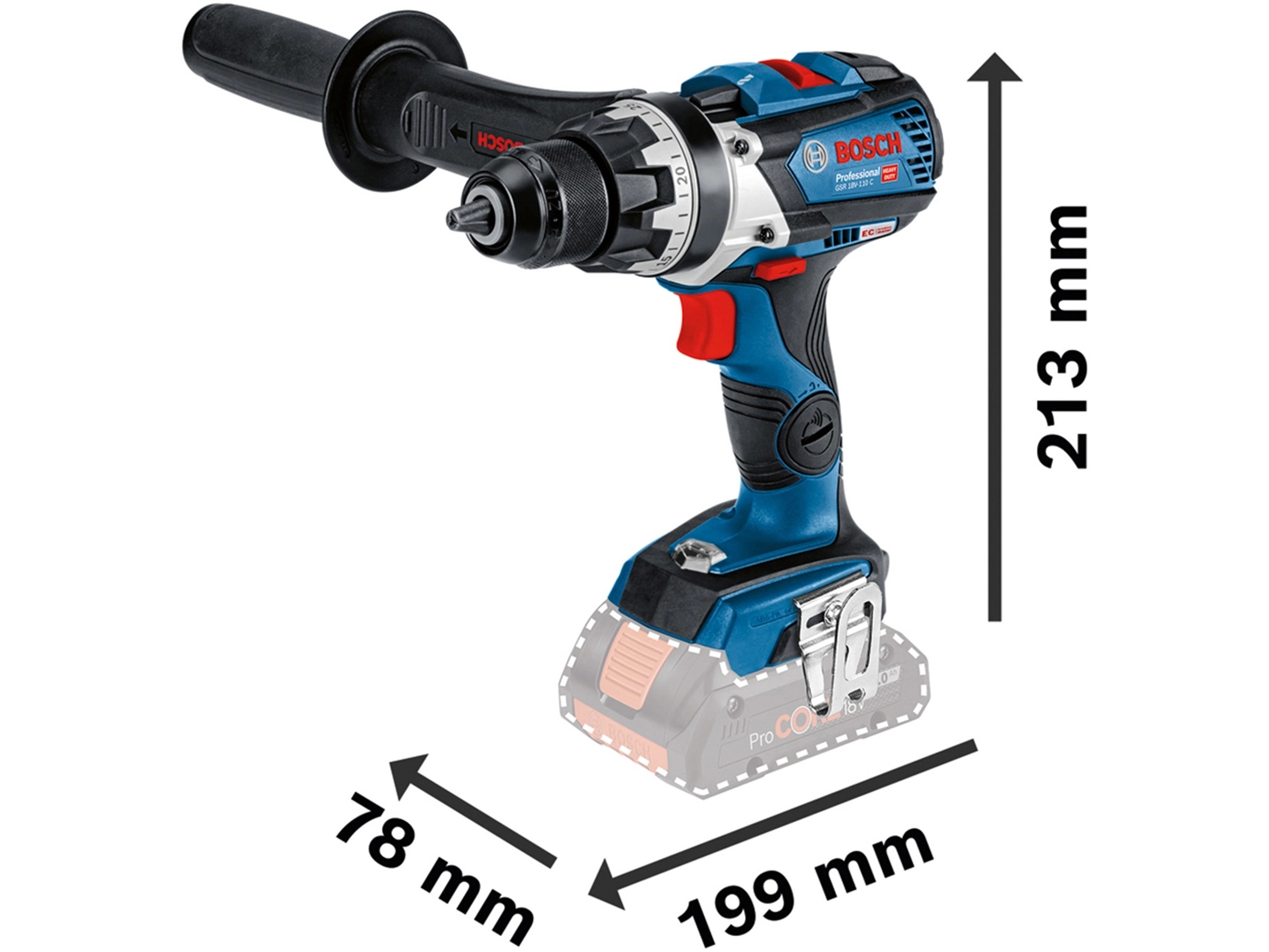 3x 4.0Ah Akkus Set Bosch Professional Akku-Schlagbohrschrauber GSB 18V-55  Mit 3 Akkus - 55 Nm Drehmoment GSB 18V-55 Akku Bohrschrauber 55Nm ProCORE, image size:2400x1800