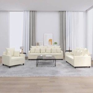 vidaXL 3-Tlg Sofagarnitur mit Kissen Creme Samt 3201688