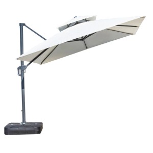 Weißer 360Home Ampelschirm, 250 cm, mit Doppeldach, neigbar & drehbar. Perfekt für Garten, Terrasse, Balkon.