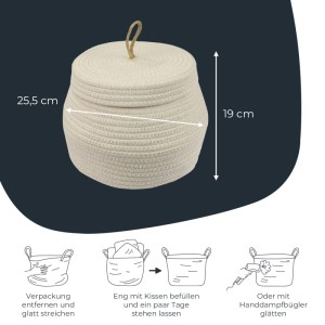 HMF 39031-MH-30 Aufbewahrungskorb Badezimmer Rund Korb Deckel Baumwolle Hoch 25 x 19 cm Creme