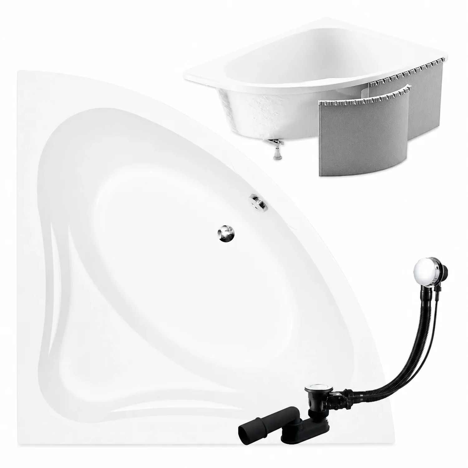 KOLMAN Badewanne Eckwanne 140 x 140 Cm Mit Styroporverkleidung Inkl. Ablauf Und Füße