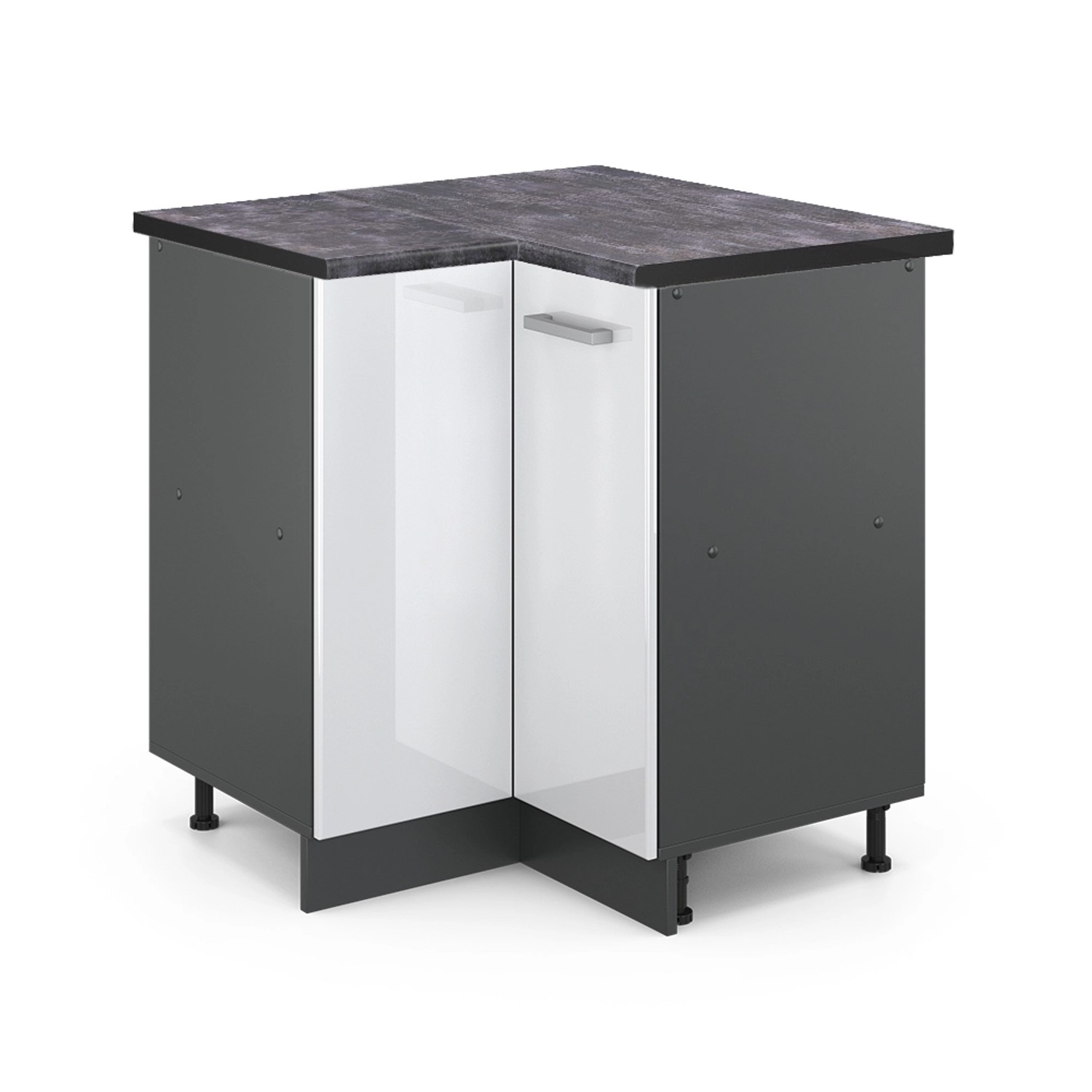Thumbnail - Vicco Eckunterschrank R-Line Weiß Hochglanz/Anthrazit 76 cm AP Anthrazit