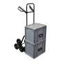 Schwarze PROREGAL Treppensackkarre ODIN mit zwei grauen Boxen. Tragkraft 200kg.