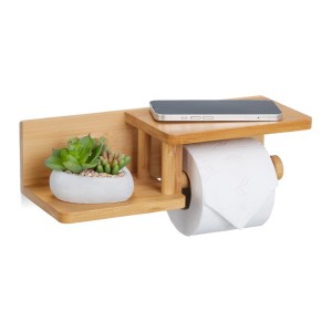 Relaxdays Toilettenpapierhalter Bambus Natur 2 Ablagen 9 cm x 31 cm x 12,5 cm