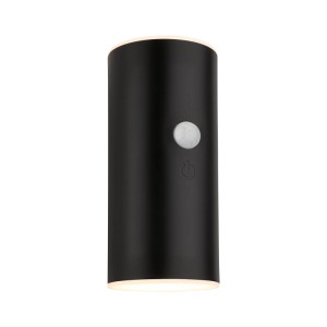 Schwarze Brilo Outdoor LED-Wandleuchte mit Akku, Bewegungssensor. Zylindrisch, Licht oben/unten.