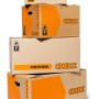 Stapel OBI Umzugskartons in verschiedenen Größen (S, M, L, XL) mit OBI Logo.