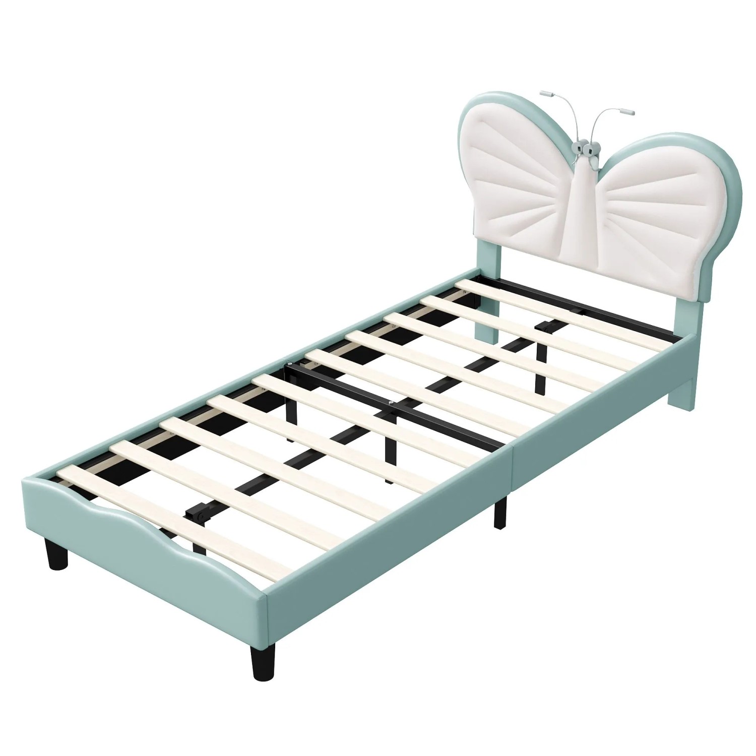 PXloue Kinderbett 90x200cm Jugendbett mit Lattenrost und Verstellbares Kopfteil Blau