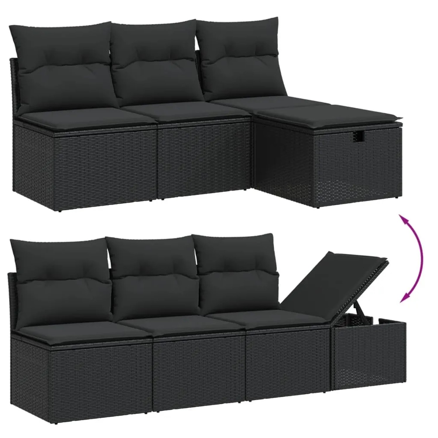 Schwarze 8-tlg. vidaXL Garten-Sofagarnitur aus Poly Rattan mit Kissen.