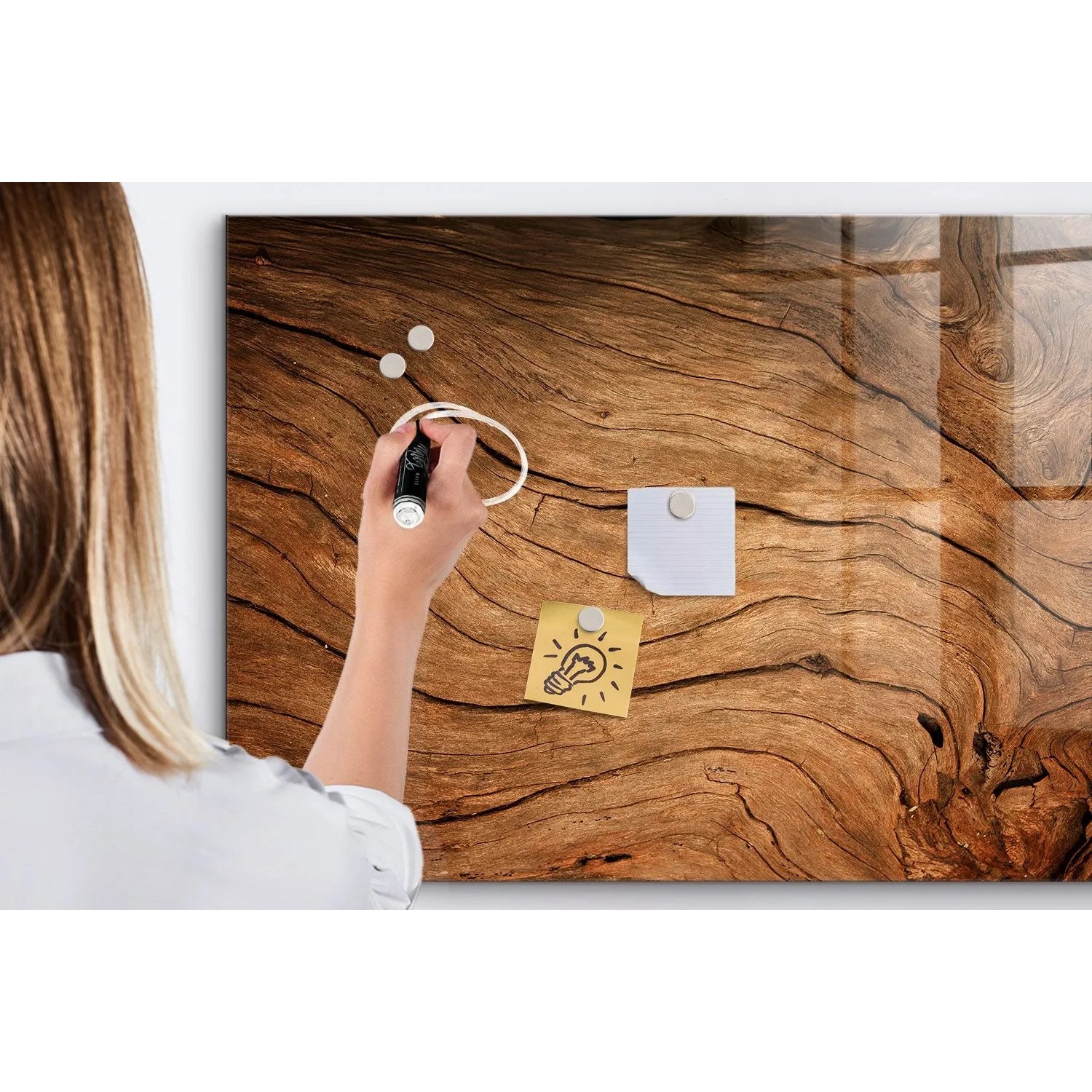 Tulup Glasmagnettafel Beschreibbar Altes Holz Magnettafel Wand Glas 100x70 cm Weißer Marker Magnetisches Whiteboard Glas_7