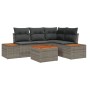 Graues 5-tlg. vidaXL Garten-Sofa-Set aus Poly Rattan mit Kissen und Tisch.