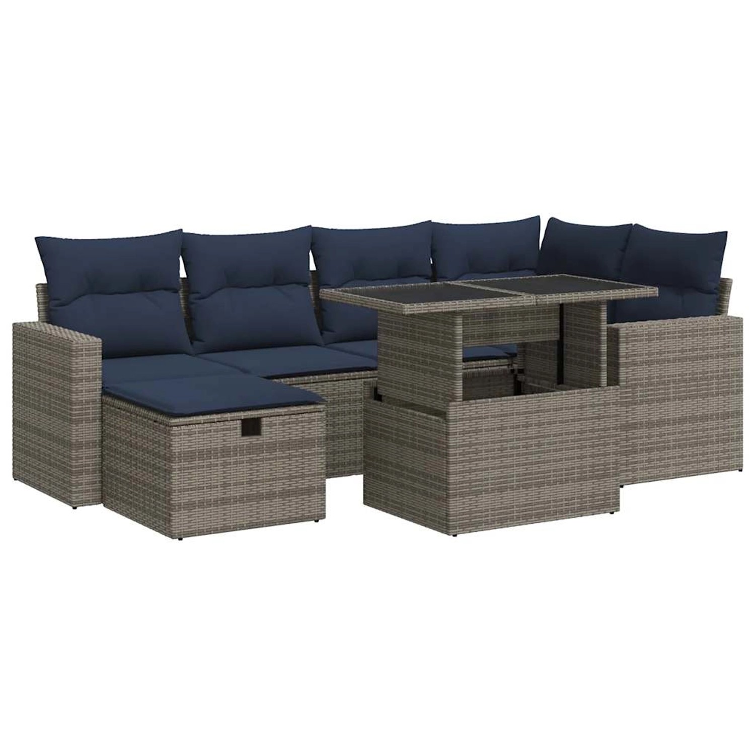 vidaXL 7-Tlg Garten-Sofagarnitur mit Kissen Grau Poly Rattan Akazie 3327821 günstig online kaufen