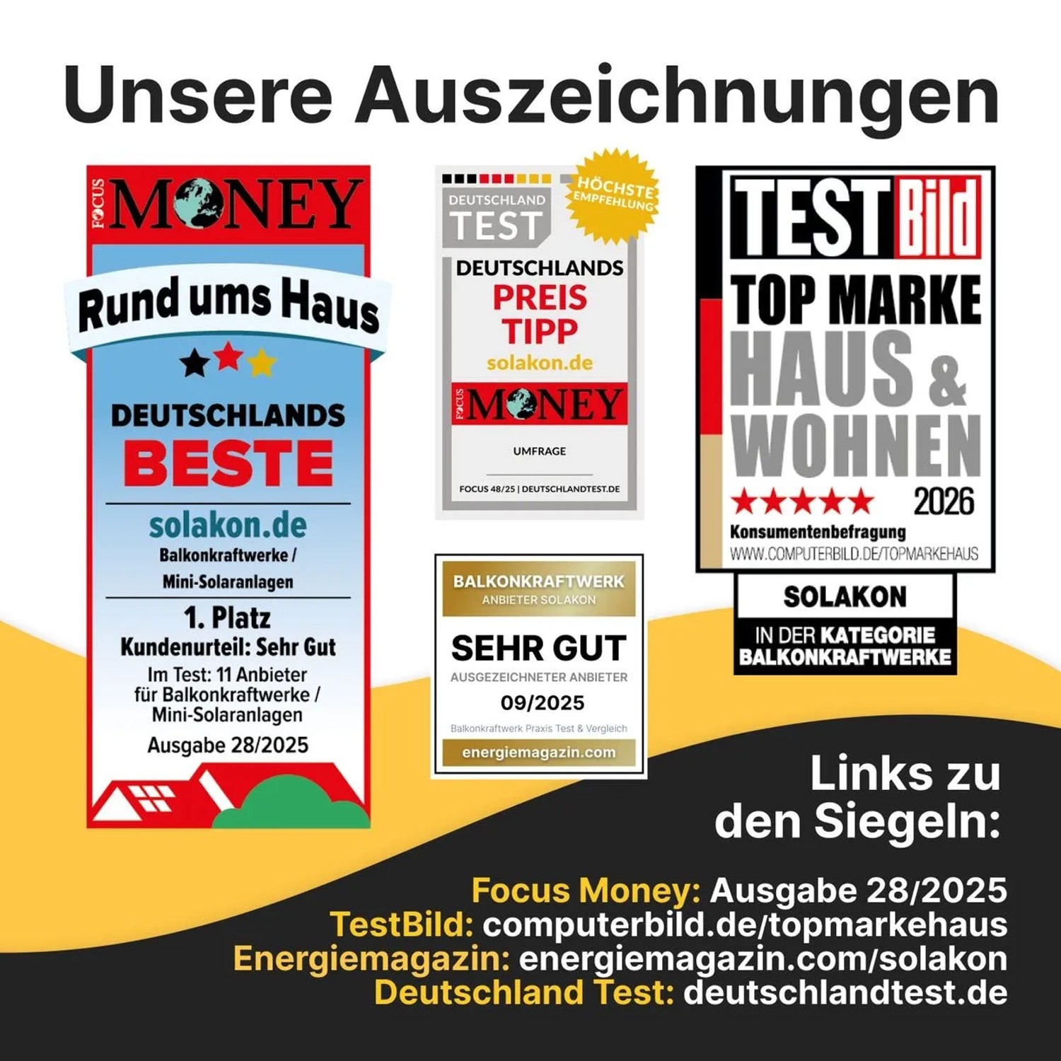 Auszeichnungen für Solakon Balkonkraftwerke: Testsiegel und Auszeichnungen im Überblick.
