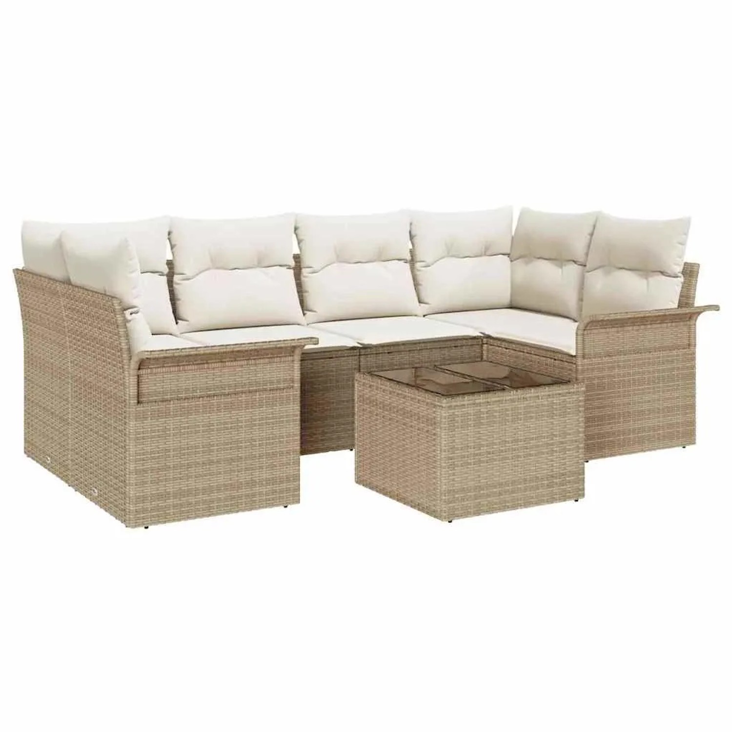 vidaXL Garten-Sofa-Set mit Kissen mit Speicher 7-Tlg Beige und Creme 3353930