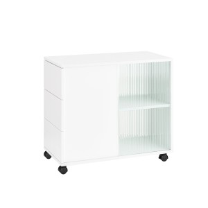 SoBuy Beistelltisch Aktenschrank mit Rollen Couchtisch mit Schubladen FBT141-W