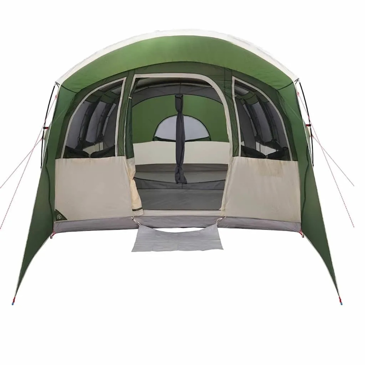 Grünes Polyester-Campingzelt mit großem Eingang. Geräumiges Outdoor-Zelt, zusammenklappbar.