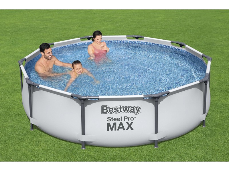 Bestway Stahlrahmen-Pool Set Steel Pro Max Frame Ø 305 x 76 cm Rund  Lichtgrau