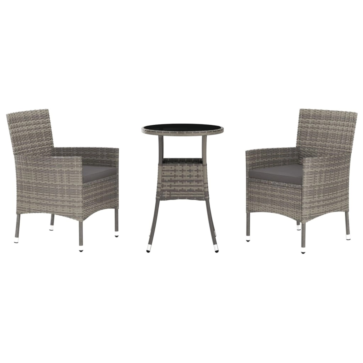 vidaXL 3-tlg Garten-Bistro-Set mit Kissen Grau Poly Rattan Modell 1