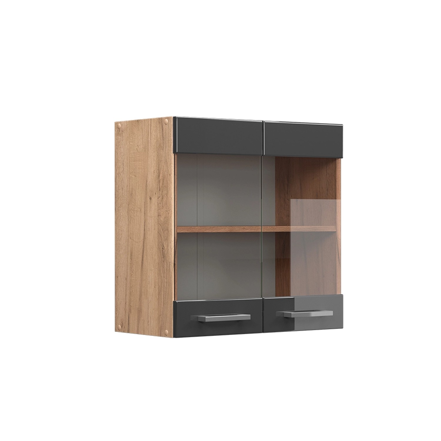 Vicco Küchenglasschrank R-Line Anthrazit Hochglanz/Goldkraft Eiche 60 cm