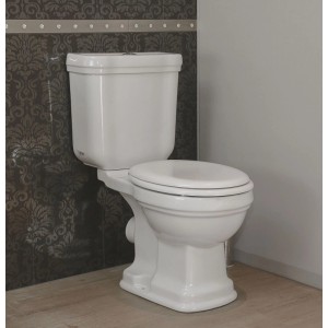 Weißes Retro Stand-WC Kombi-Set mit Spülkasten und SoftClose WC-Sitz aus Keramik. Klassisches Design für Toiletten.