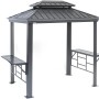 Anthrazitfarbener Sojag Grillpavillon Messina BBQ aus Aluminium mit Seitentischen.
