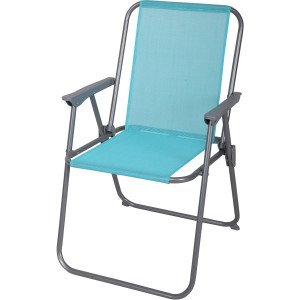 Gardamo Campingstuhl Piccolo, blau, klappbar, mit grauem Gestell und Armlehnen.