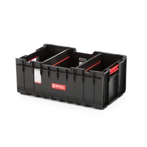 Schwarzer PROREGAL QBRICK Werkzeugkasten One mit Deckel, Frontgriff und Klemmverschlüssen.
