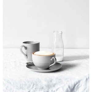 Seltmann Weiden Amina Milchkaffeetassen-Set, 6-teilig, silbergrau. Geschirr mit Rillenrelief.