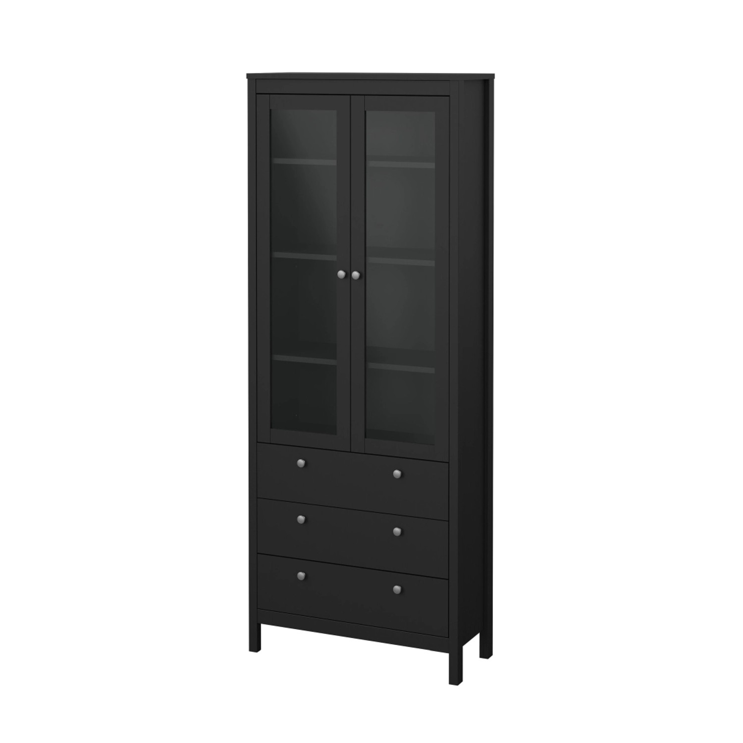 ebuy24 Madrid Vitrinenschrank 2 Glastüren 3 Schubladen Schwarz Matt günstig online kaufen