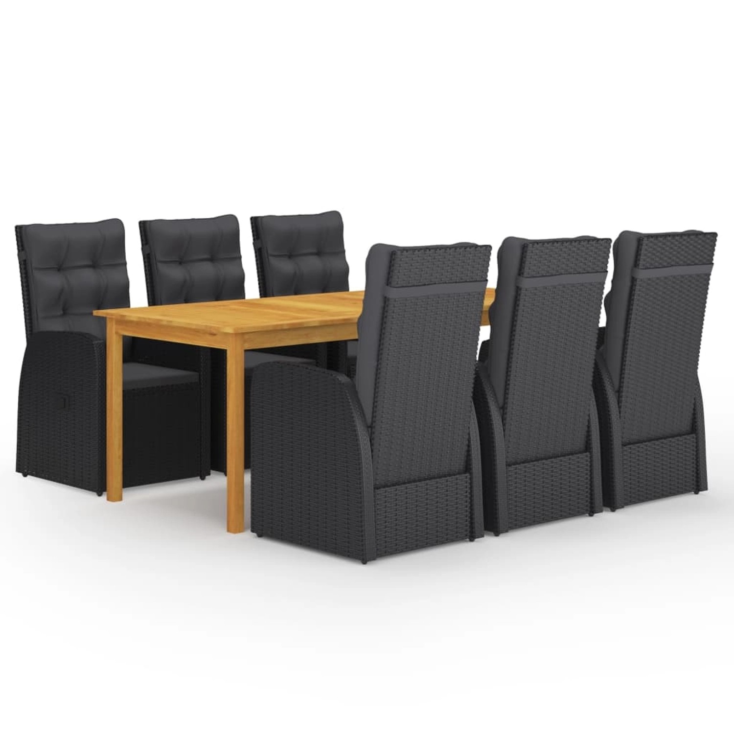 vidaXL 7-Tlg Garten-Essgruppe mit Kissen Schwarz Poly Rattan 3095291 günstig online kaufen