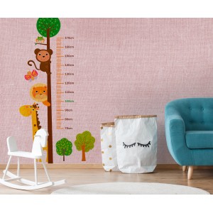 Fototapete Kinderzimmer mit Tiermotiv und Größen-Maßstab in Altrosa, 3,50x2,55m.